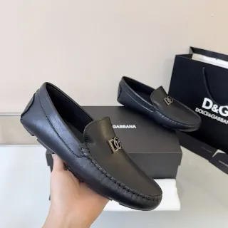 Dolce & Gabbana Portofino Black Leather DG Logo Loafers