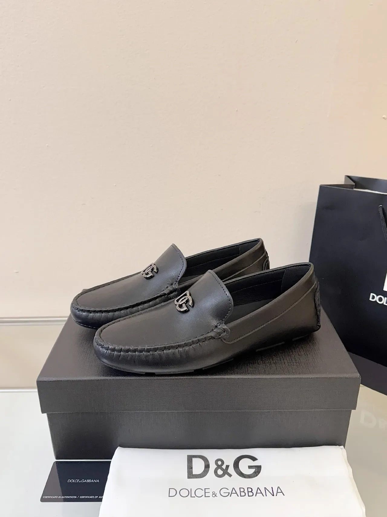 Mocassins Dolce & Gabbana Portofino Cuir Noir DG Logo 2