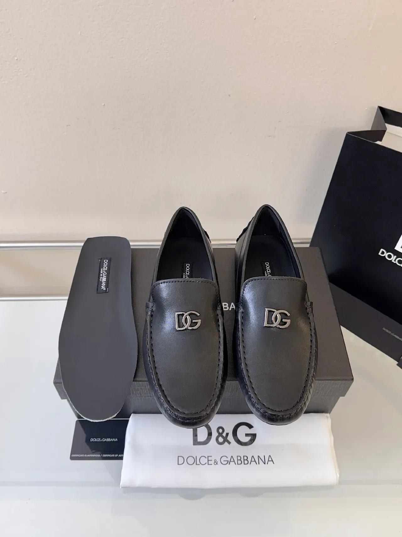 Mocassins Dolce & Gabbana Portofino Cuir Noir DG Logo 6