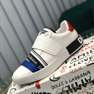 Dolce & Gabbana White Black Laceless Dual-Strap Closure Lifestyle Sneakers