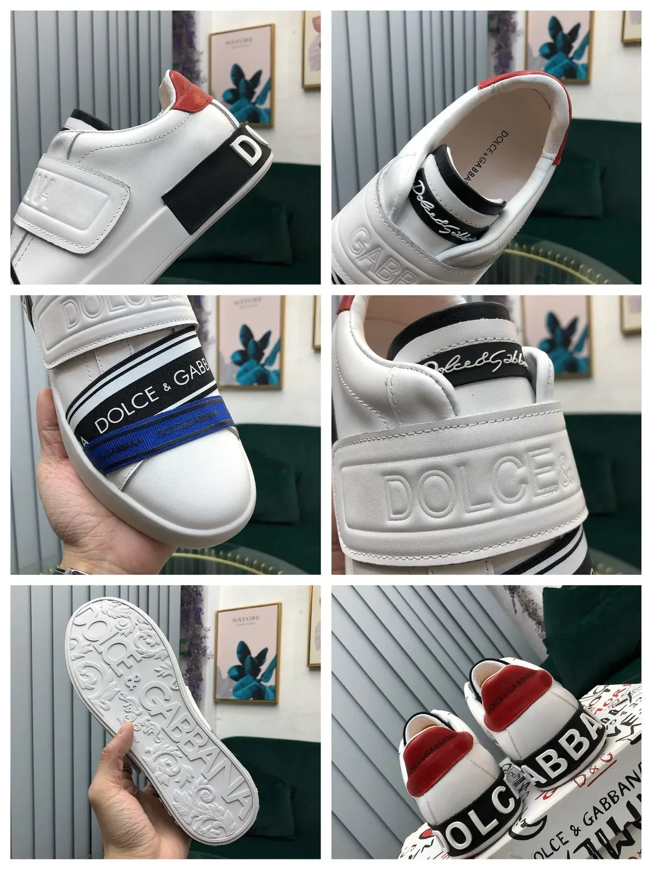 Dolce & Gabbana Blancs Noirs Sans Lacets Double Sangle Chaussures Lifestyle 2