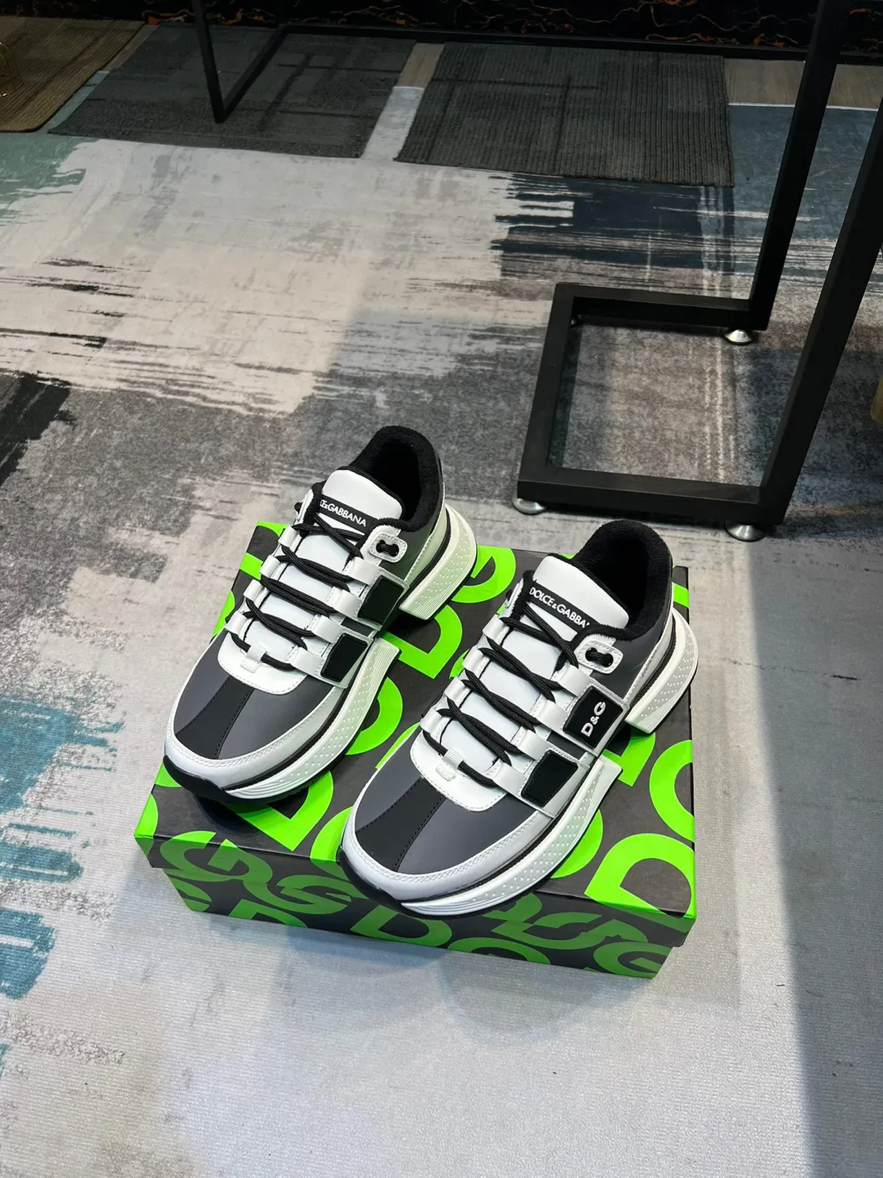 Dolce & Gabbana White Green Multi-Strap Overlay Platform Sole Chunky Sneakers 2