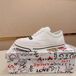 Dolce & Gabbana White Pink Canvas Upper Low-Top Silhouette Lifestyle Sneakers