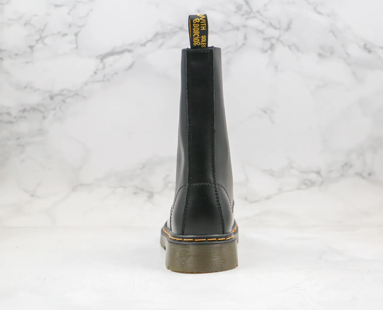 Dr. Martens 1460 Black Smooth Leather Yellow Stitch Martin Boots 2