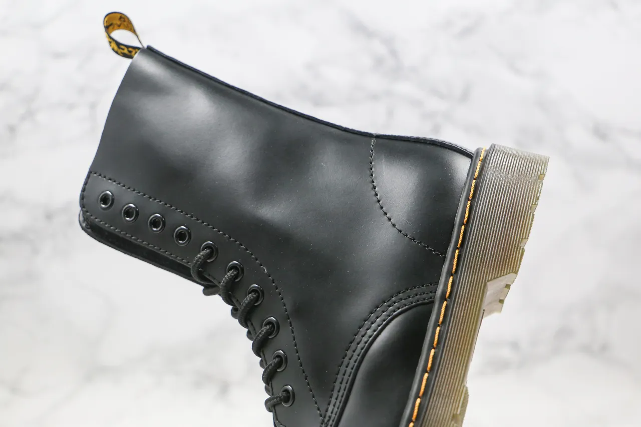 Dr. Martens 1460 Black Smooth Leather Yellow Stitch Martin Boots 4