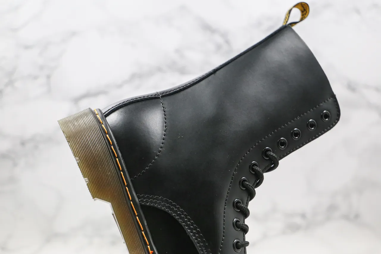 Dr. Martens 1460 Black Smooth Leather Yellow Stitch Martin Boots 5