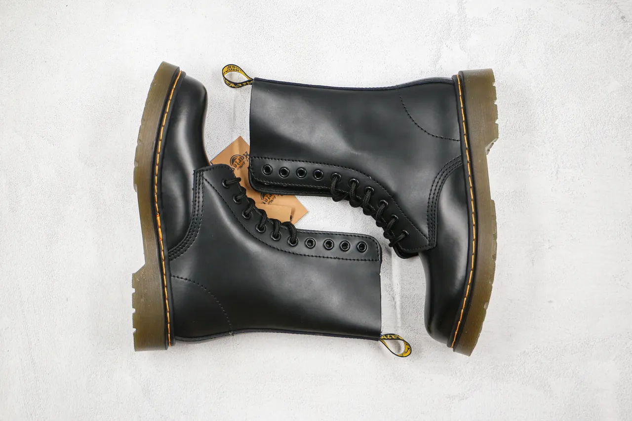 Dr. Martens 1460 Black Smooth Leather Yellow Stitch Martin Boots 8