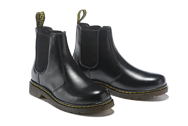 Dr. Martens Black Yellow Smooth Leather Elastic Side Gussets Chelsea Boots 11