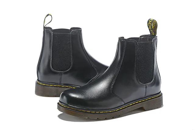 Dr. Martens Black Yellow Smooth Leather Elastic Side Gussets Chelsea Boots 12