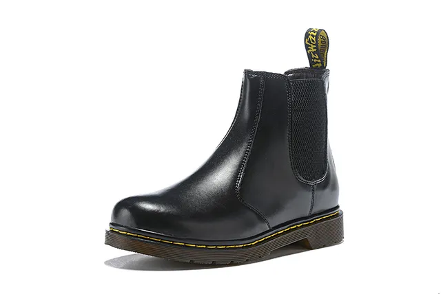 Dr. Martens Black Yellow Smooth Leather Elastic Side Gussets Chelsea Boots 14