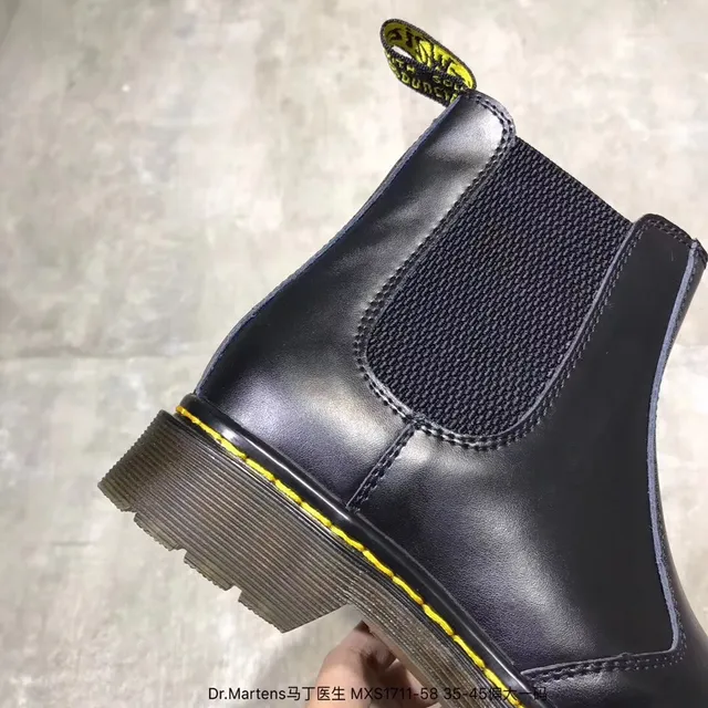 Dr. Martens Black Yellow Smooth Leather Elastic Side Gussets Chelsea Boots 22