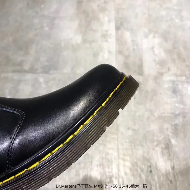 Dr. Martens Black Yellow Smooth Leather Elastic Side Gussets Chelsea Boots 24