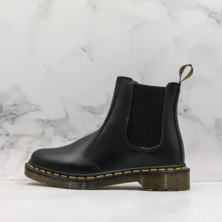 Dr. Martens Black Yellow Smooth Leather Elastic Side Gussets Chelsea Boots