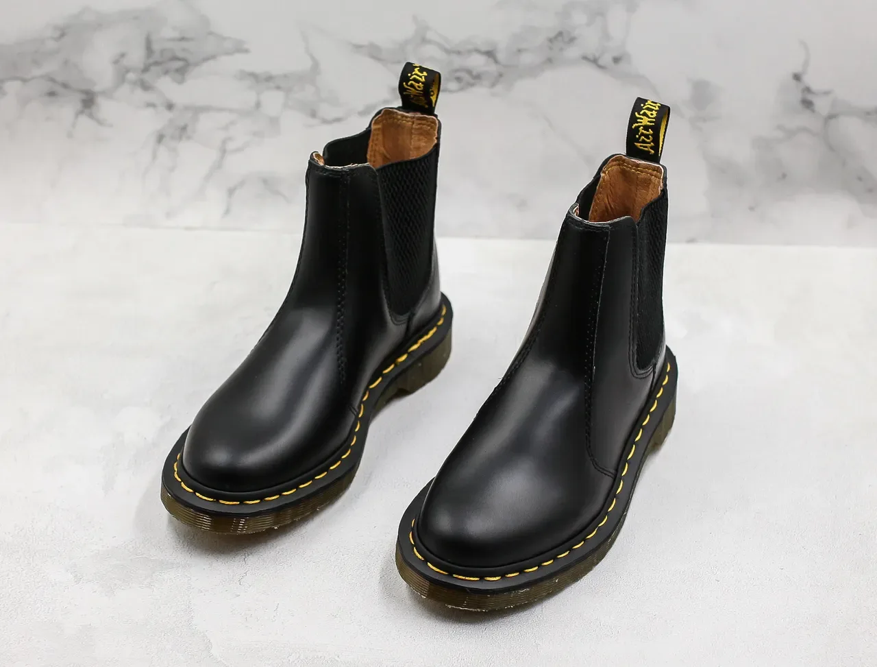 Dr. Martens Black Yellow Smooth Leather Elastic Side Gussets Chelsea Boots 5