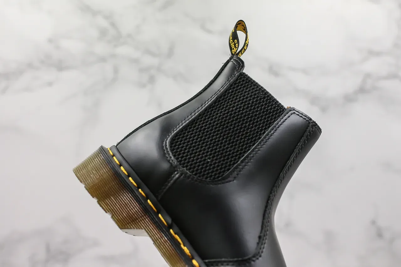 Dr. Martens Black Yellow Smooth Leather Elastic Side Gussets Chelsea Boots 6