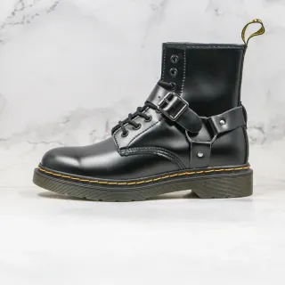 Dr. Martens Black Yellow Smooth Leather Welt Stitching Martin Boots