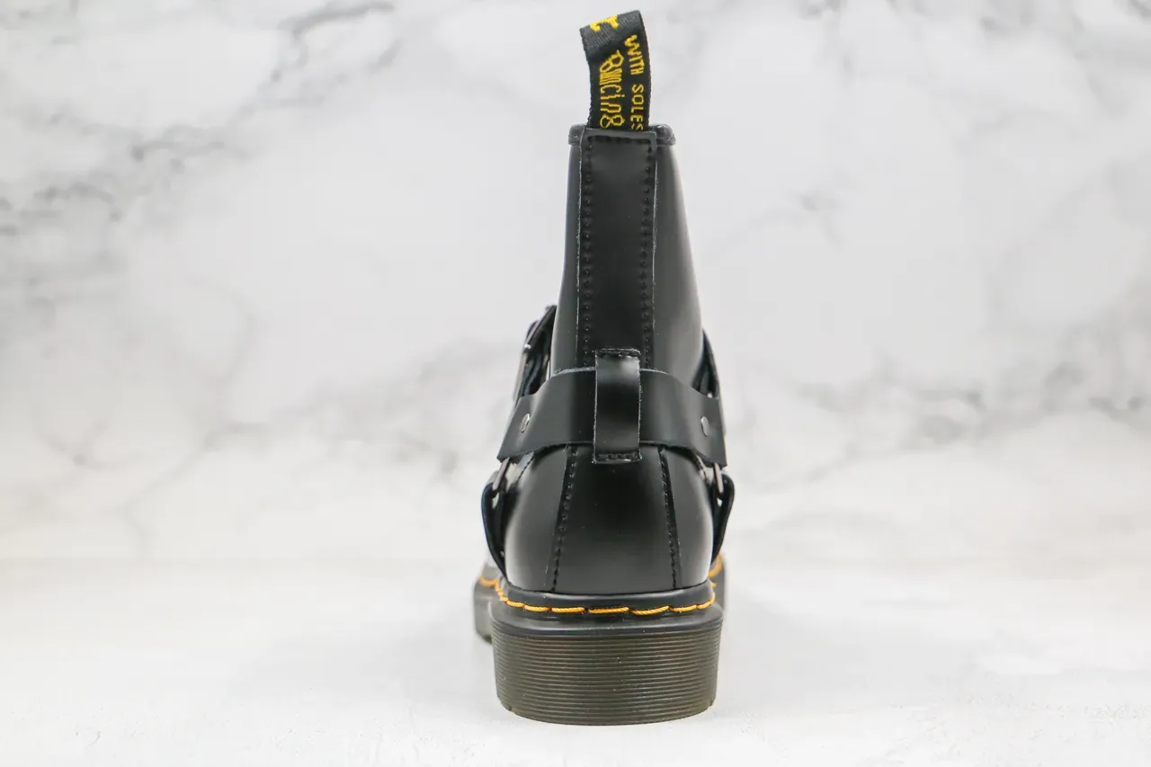Dr. Martens Botas Martin Preto/Amarelo Couro Liso Costura Welt 2