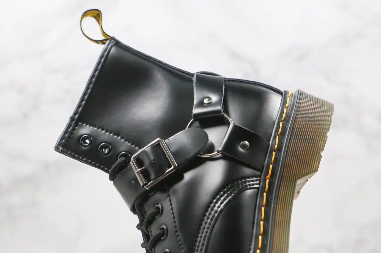 Dr. Martens Botas Martin Preto/Amarelo Couro Liso Costura Welt 4