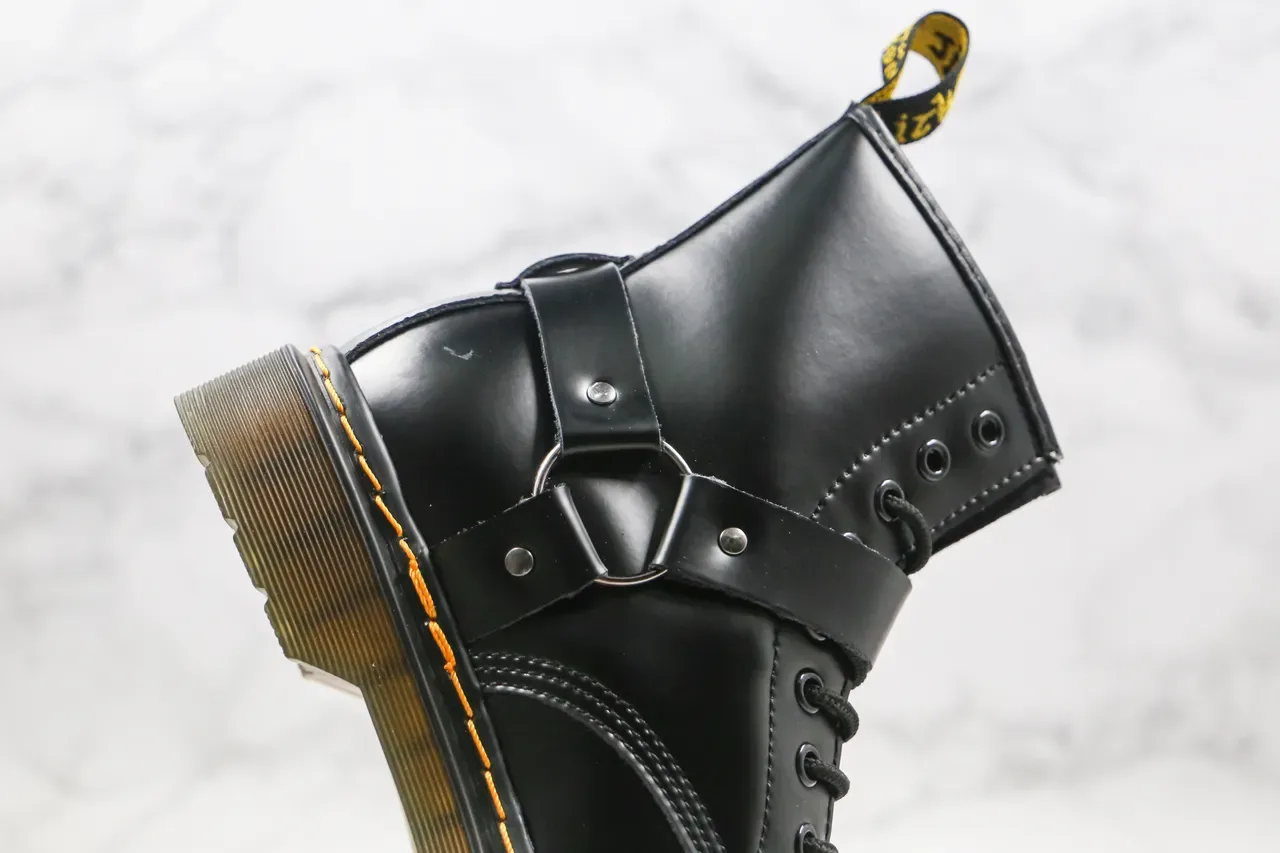 Dr. Martens Botas Martin Preto/Amarelo Couro Liso Costura Welt 5