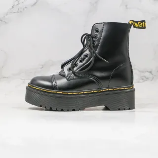 Dr. Martens Jadon Botas Martin Negro Amarillo Suela Plataforma Punta Cuadrada