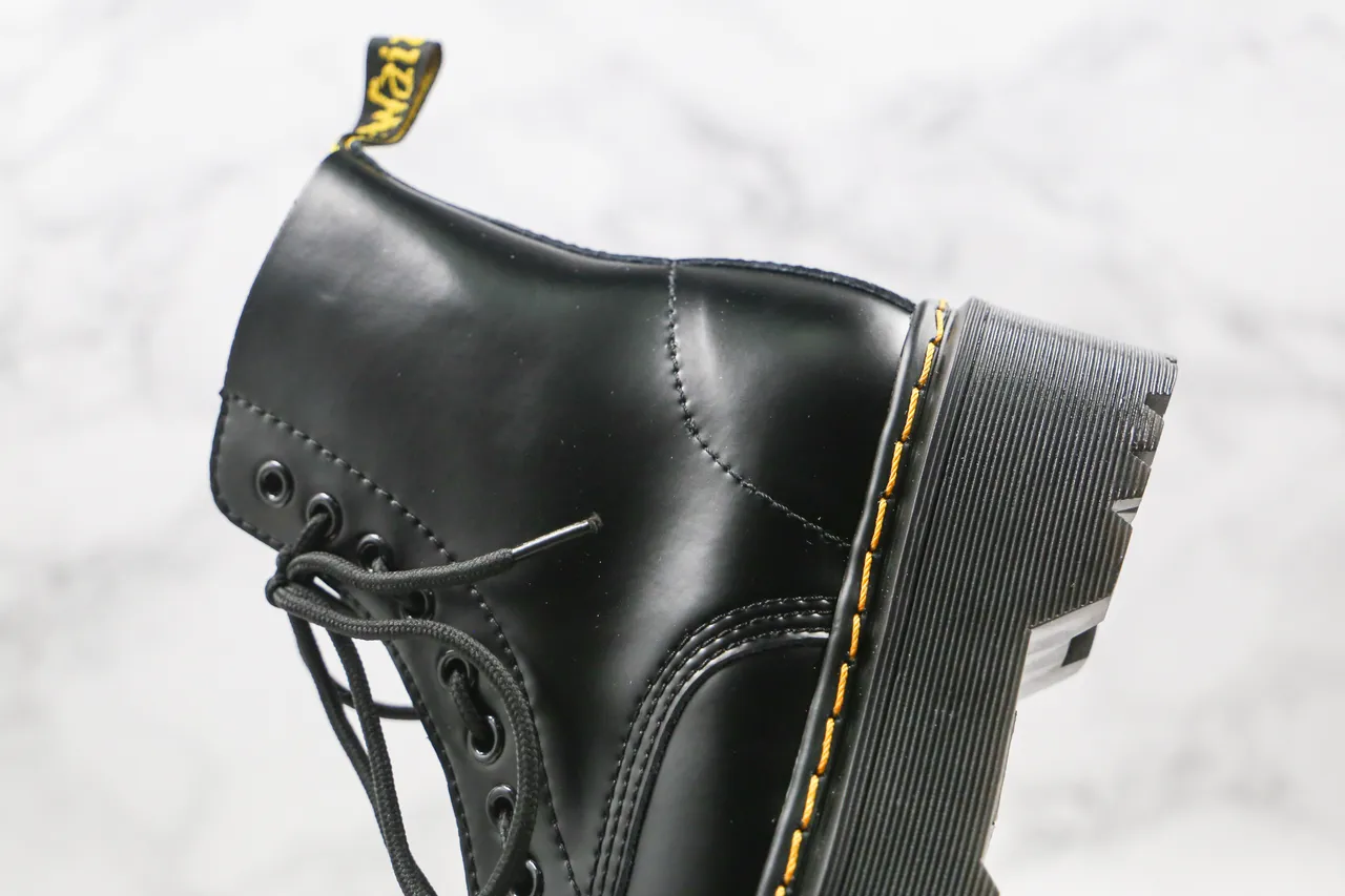 Dr. Martens Jadon Botas Martin Negro Amarillo Suela Plataforma Punta Cuadrada 5