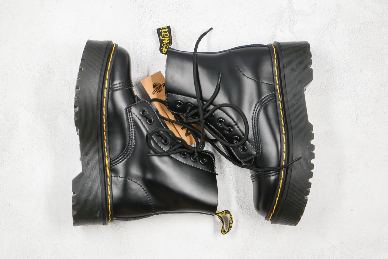 Dr. Martens Jadon Botas Martin Negro Amarillo Suela Plataforma Punta Cuadrada 7