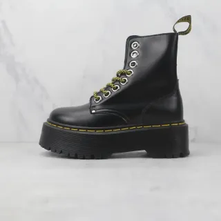 Dr. Martens Jadon Black Yellow Platform Sole Smooth Leather Martin Boots