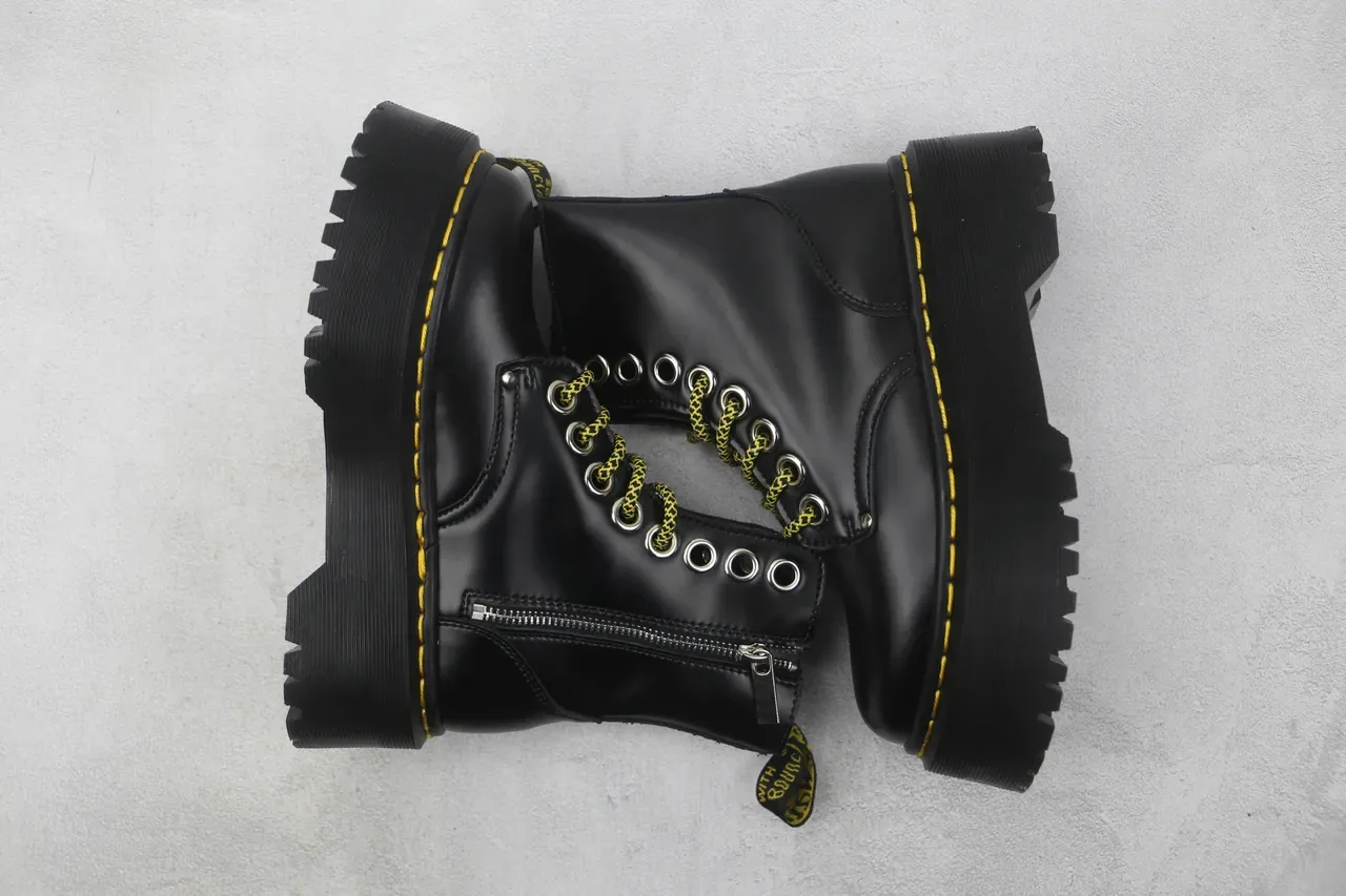 Dr. Martens Jadon Black Yellow Platform Sole Smooth Leather Martin Boots 2