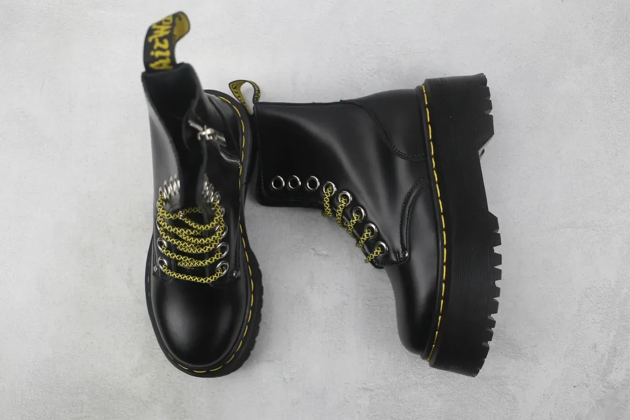 Dr. Martens Jadon Black Yellow Platform Sole Smooth Leather Martin Boots 3