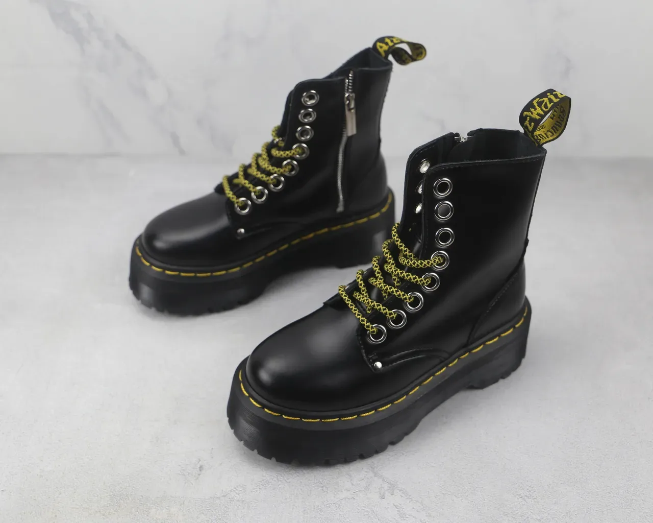 Dr. Martens Jadon Black Yellow Platform Sole Smooth Leather Martin Boots 4