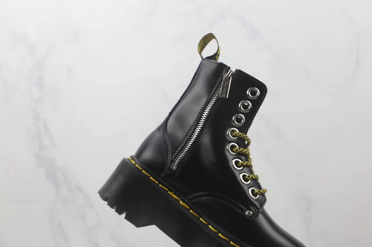 Dr. Martens Jadon Black Yellow Platform Sole Smooth Leather Martin Boots 5