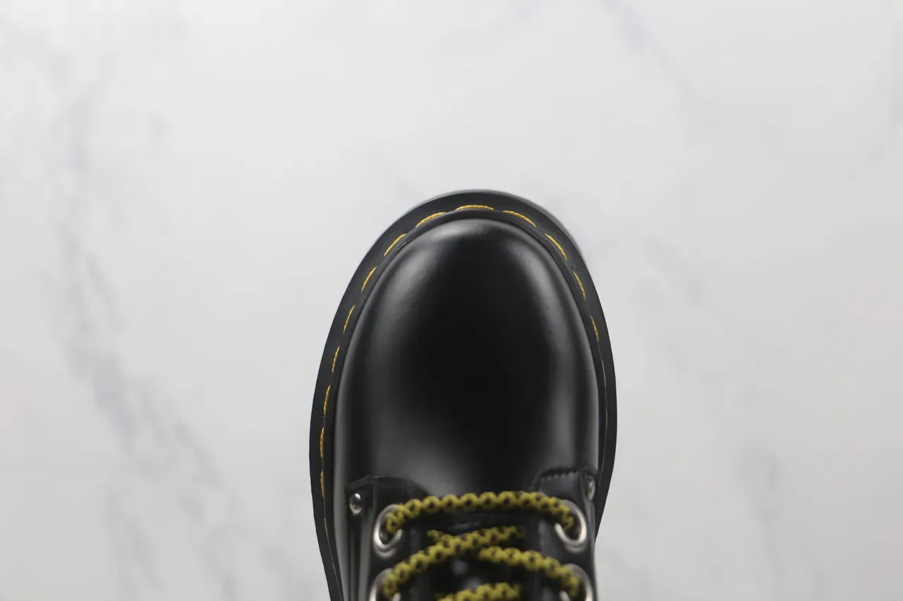 Dr. Martens Jadon Black Yellow Platform Sole Smooth Leather Martin Boots 6