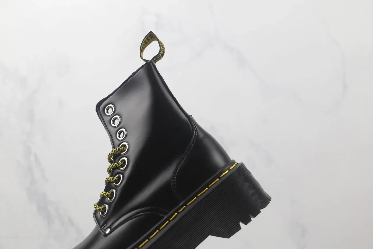 Dr. Martens Jadon Black Yellow Platform Sole Smooth Leather Martin Boots 7