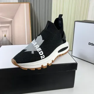 Dsquared2 Black White Knit Sock-Fit Upper Laceless Slip-On Lifestyle Sneakers