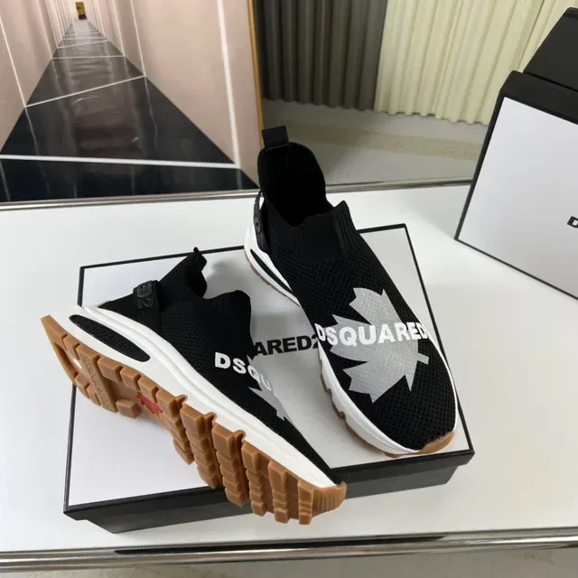 Dsquared2 Black White Knit Sock-Fit Upper Laceless Slip-On Lifestyle Sneakers 5