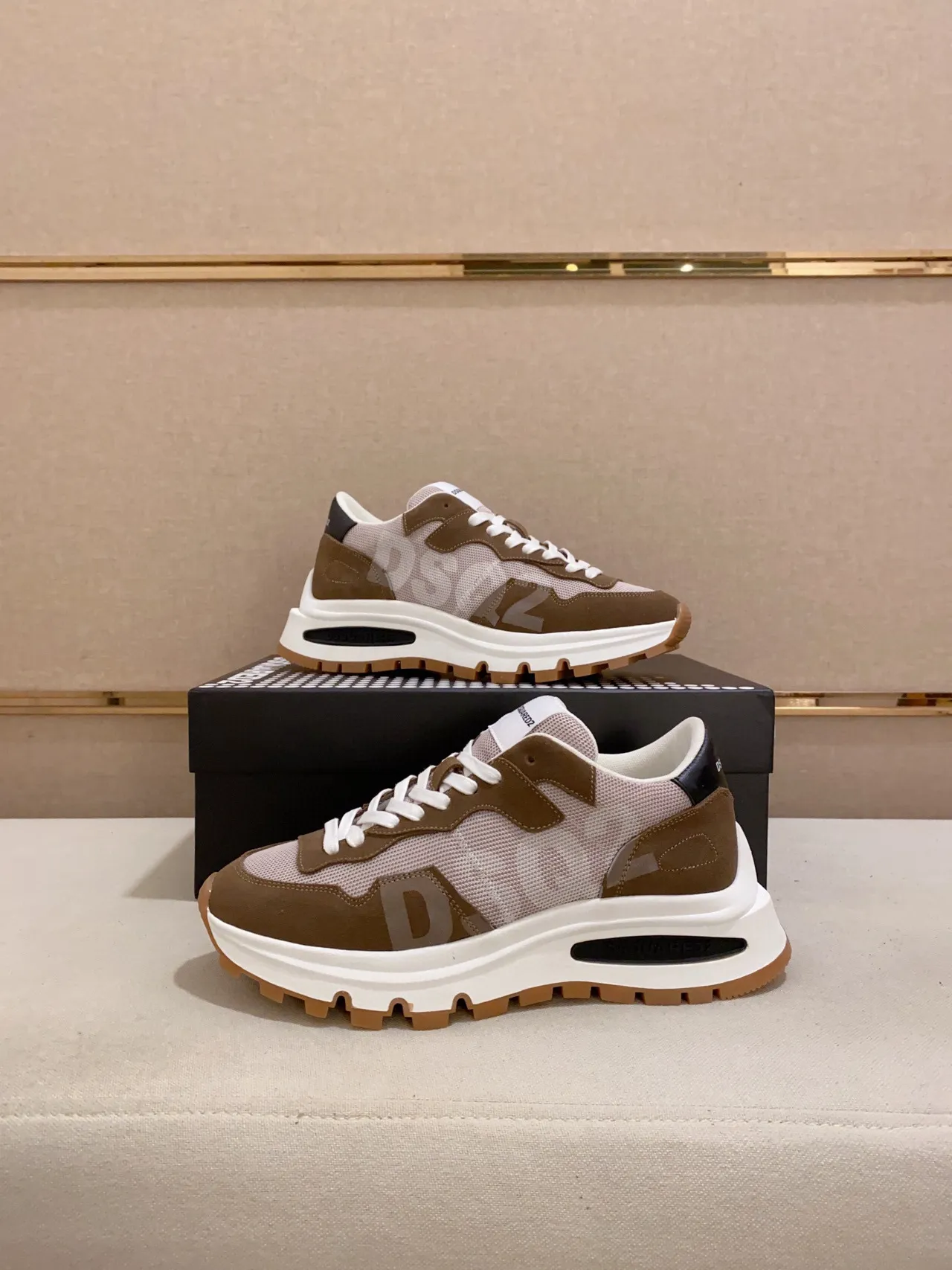 Dsquared2 ICON Beige Brown Mesh and Suede Lifestyle Sneakers 4