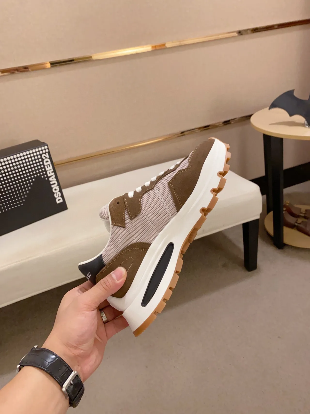 Dsquared2 ICON Beige Brown Mesh and Suede Lifestyle Sneakers 6