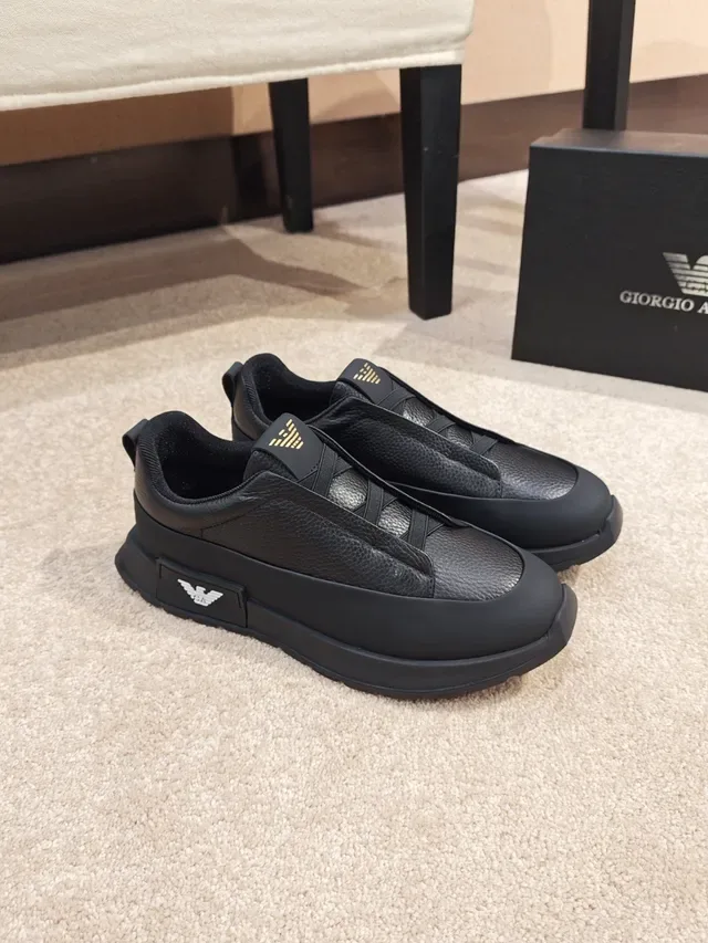 Emporio Armani Black Slip-On Leather Platform Sneaker 5