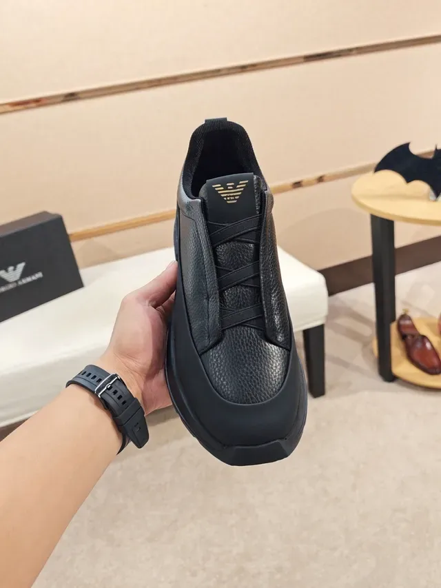 Emporio Armani Black Slip-On Leather Platform Sneaker 6