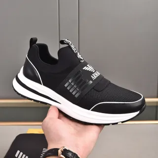 Emporio Armani Black White Slip-On Mesh-and-Synthetic Upper Lifestyle Sneakers