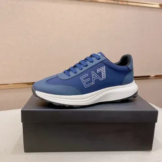 Emporio Armani Bleu Blanc EA7 Logo Marquage Deux Tons Supérieur Style de Vie Sneakers