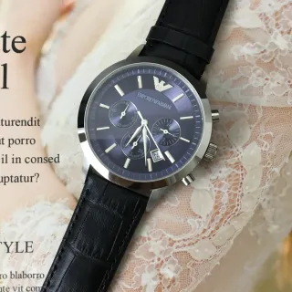Emporio Armani Chronograph Blue Dial Black Leather Strap Quartz Watch