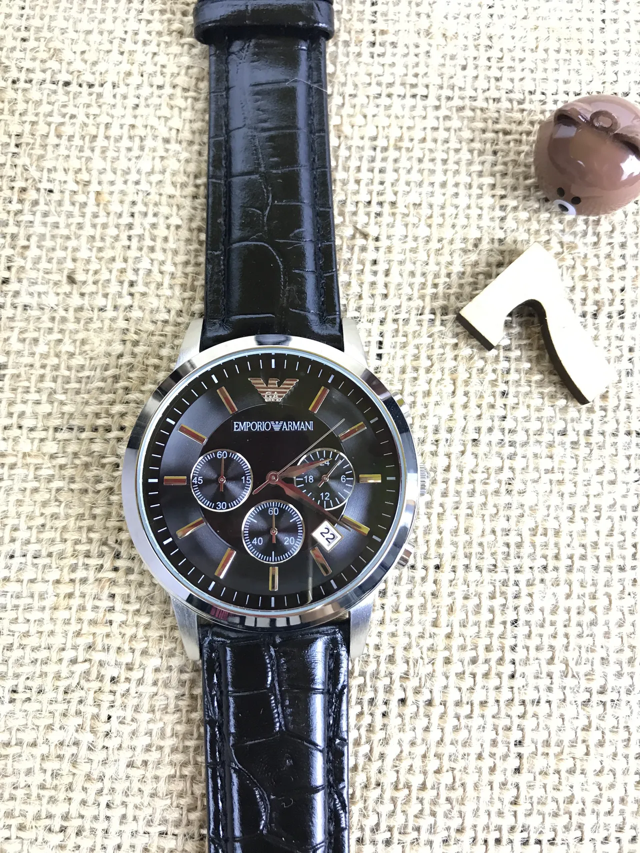 Emporio Armani Chronographe Cadran Bleu Sangle Cuir Noir Montre Quartz 7