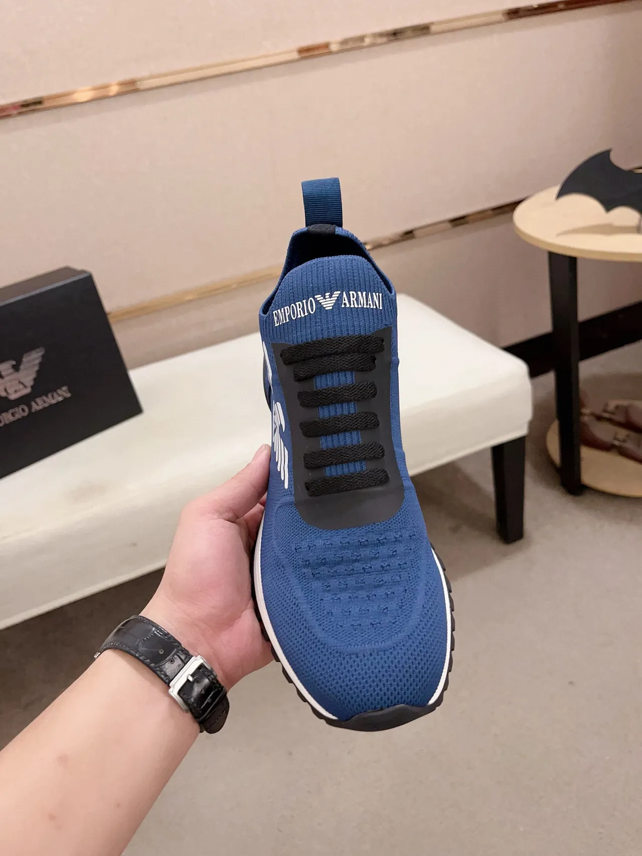 Emporio Armani Eagle Logo Blue Knit Lifestyle Sneaker 2