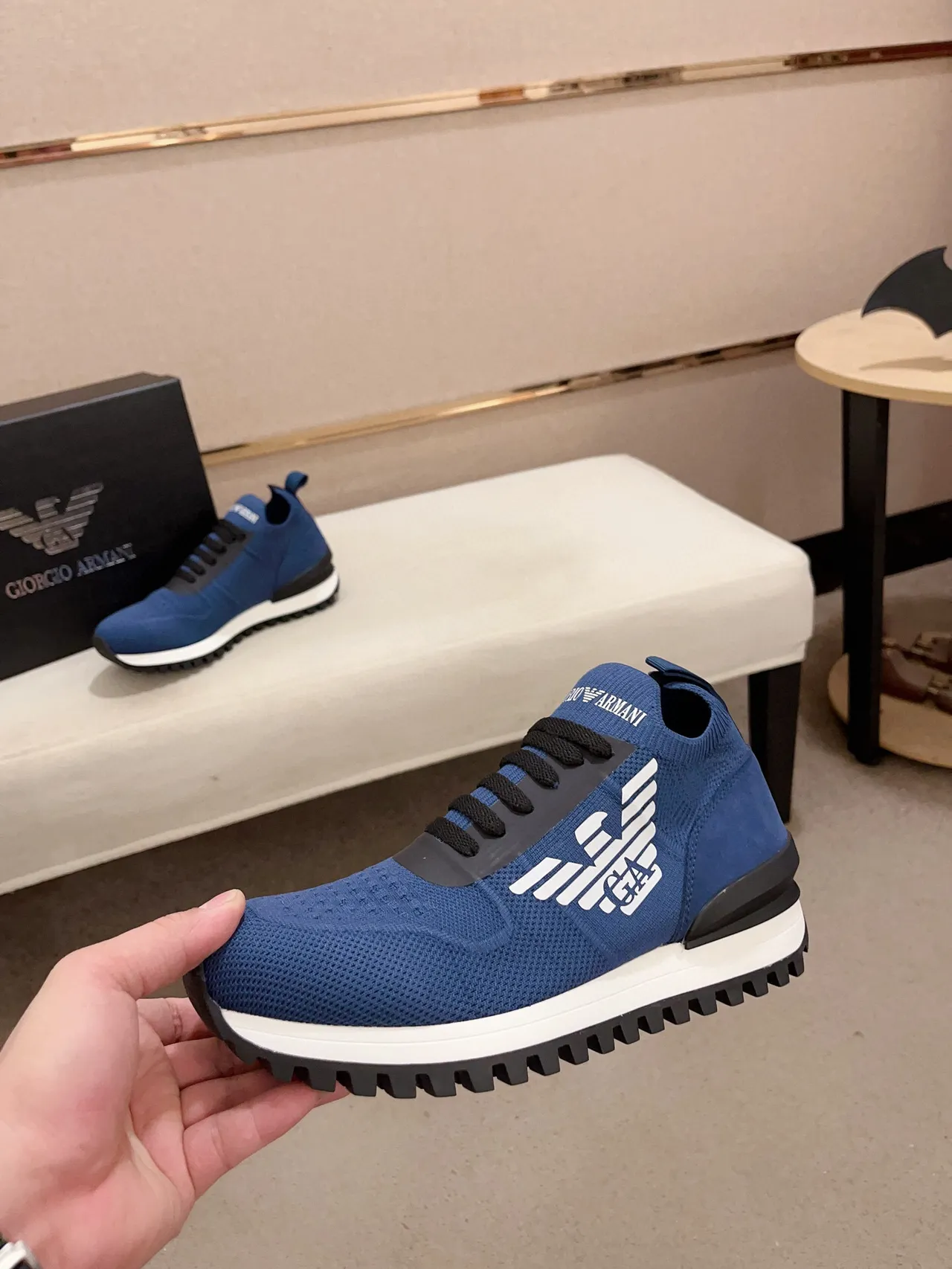 Emporio Armani Eagle Logo Blue Knit Lifestyle Sneaker 3