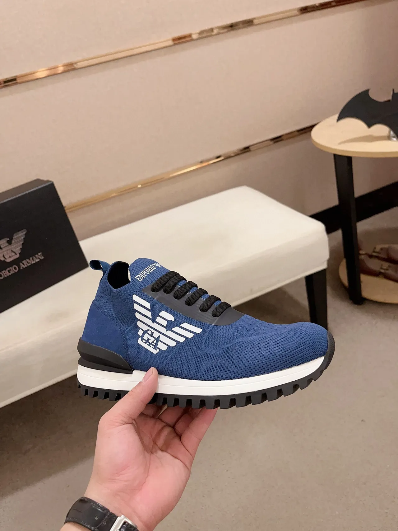 Emporio Armani Eagle Logo Blue Knit Lifestyle Sneaker 4