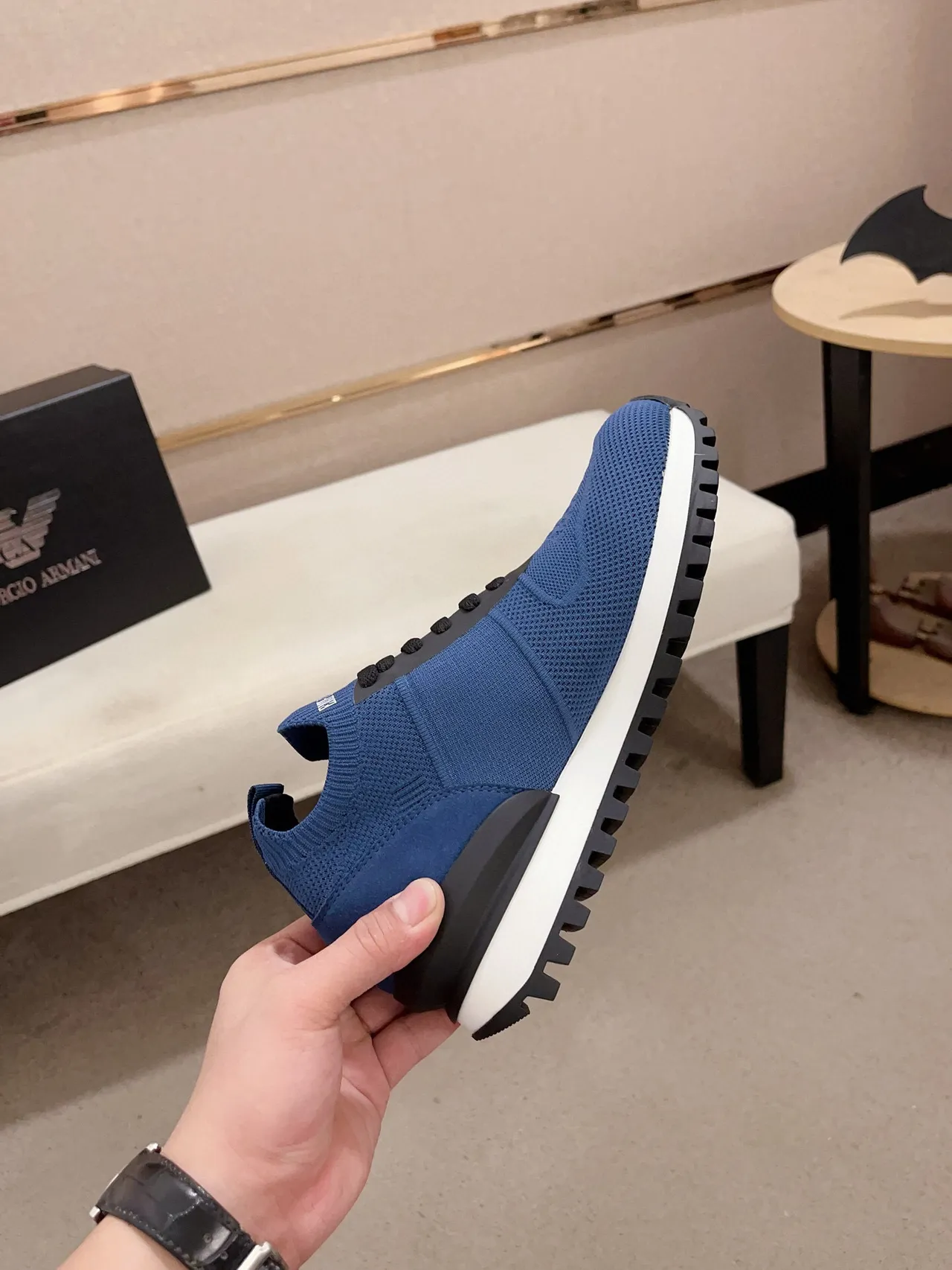 Emporio Armani Eagle Logo Blue Knit Lifestyle Sneaker 5