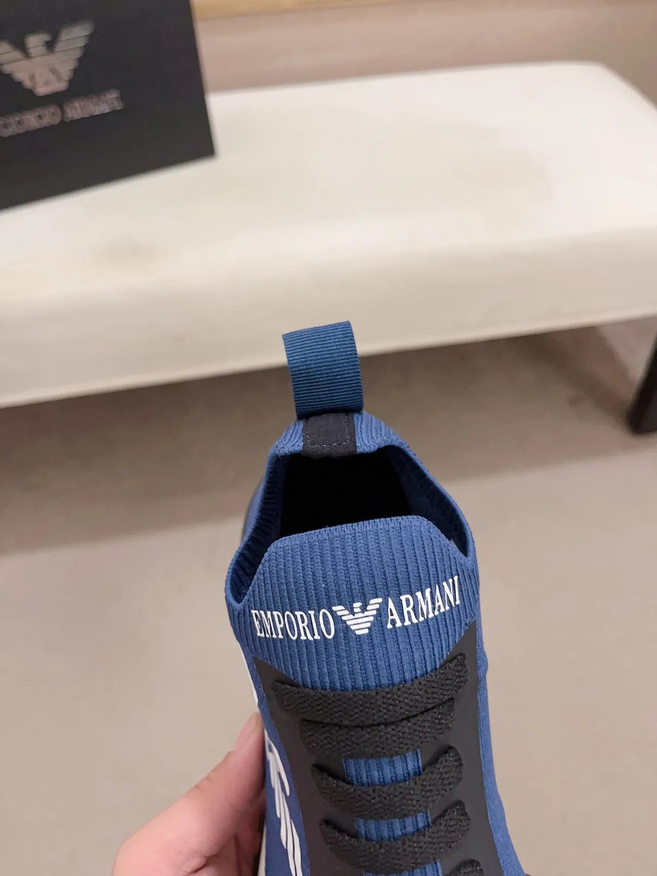Emporio Armani Eagle Logo Blue Knit Lifestyle Sneaker 6