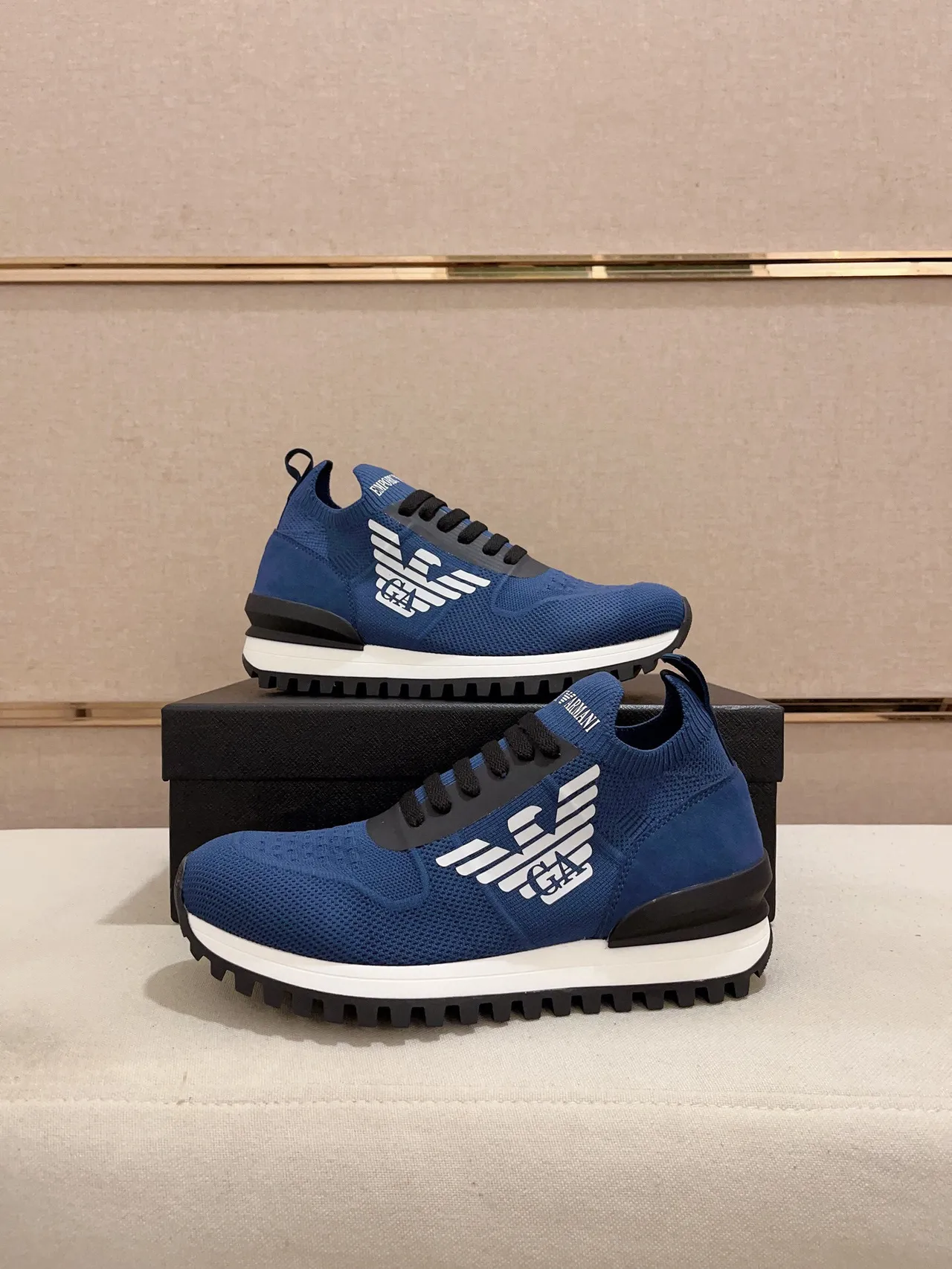 Emporio Armani Eagle Logo Blue Knit Lifestyle Sneaker 7
