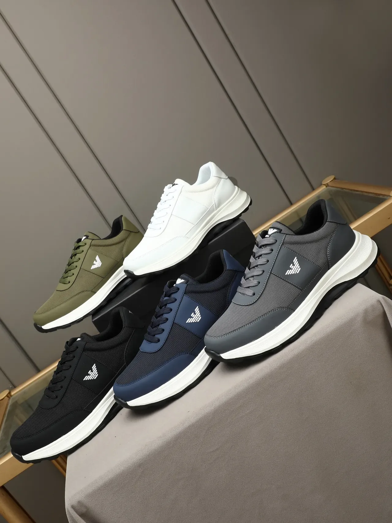 Emporio Armani Gray Mesh and Synthetic Eagle Logo Lifestyle Sneakers 2